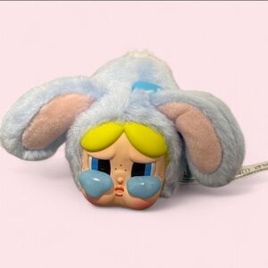 Cute Blue Bunny Plush Keychain with Character Face